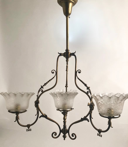 Art Nouveau 4 Light Gas Chandelier